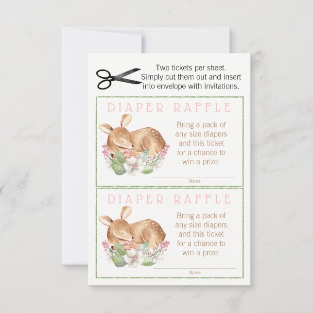 Invitation Billets de tombola couche pour fille thème bois fé (Devant)