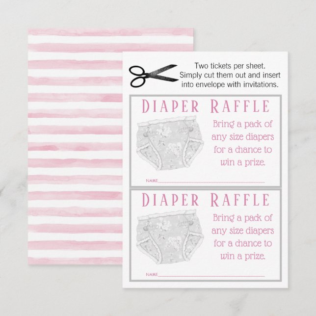 Invitation Billets de tombola couche rose gris fille (Devant / Derrière)