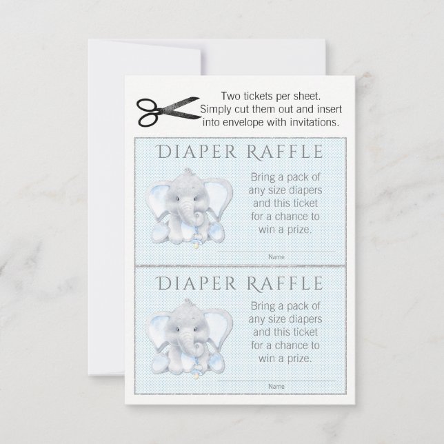 Invitation Billets de tombola pour couche de garçon éléphant (Devant)