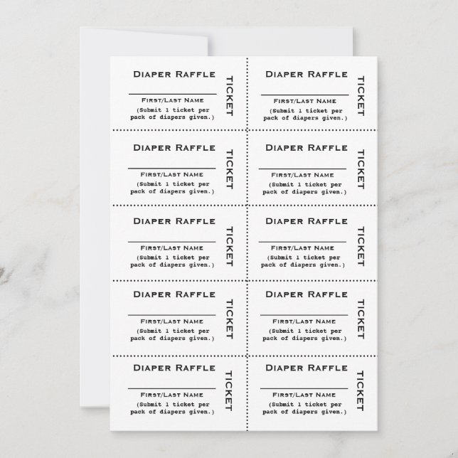 Invitation Billets de tombola pour couches  Simple (Devant)