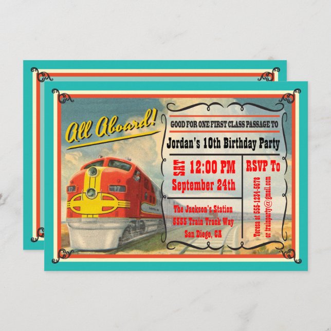 Invitation Billets de train vintage fête d'anniversaire (Devant / Derrière)