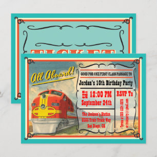 Invitation Billets de train vintage fête d'anniversaire