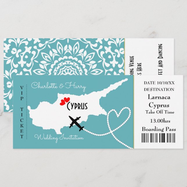 Invitation Billets d'embarquement Mariage Destination Chypre (Devant / Derrière)
