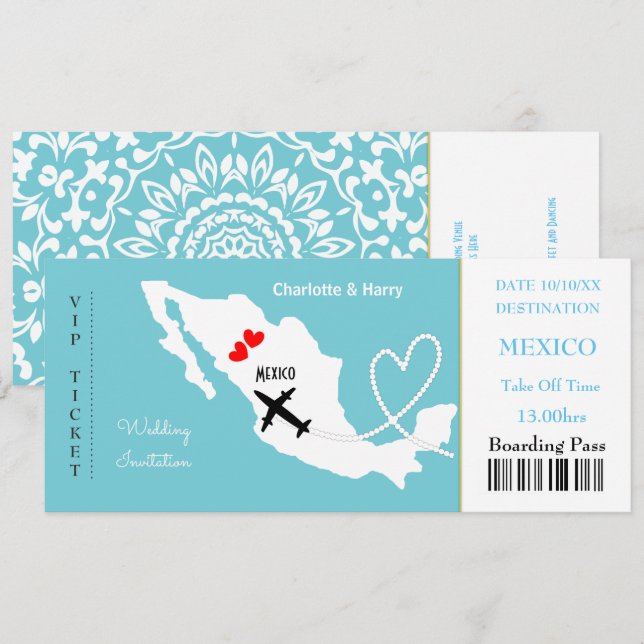 Invitation Billets d'embarquement Mariage Destination Mexique (Devant / Derrière)