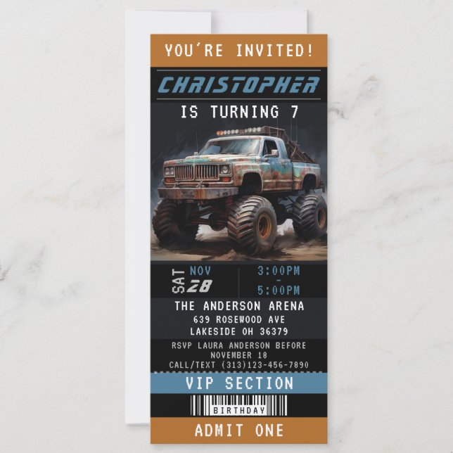 Invitation Billets Monster Truck Anniversaire (Devant)