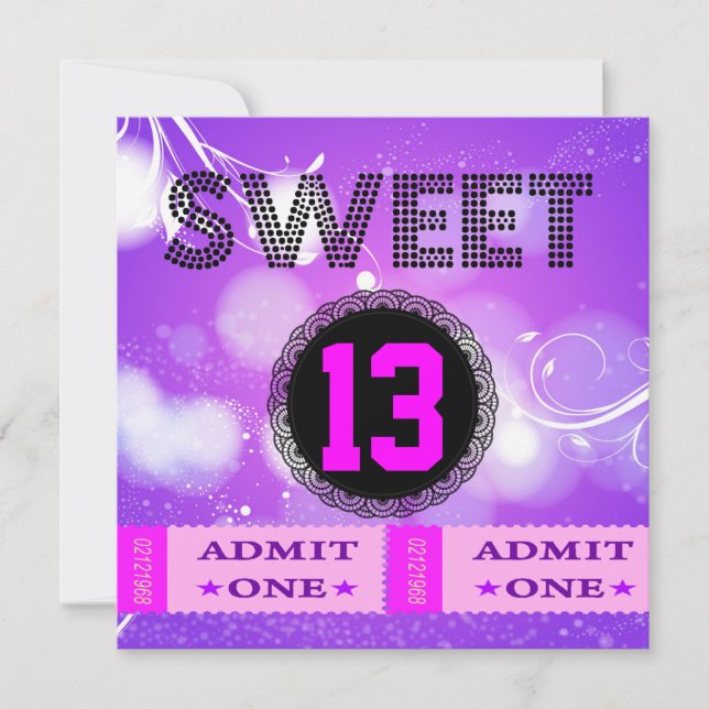 Invitation Billets pour fête d'anniversaire des 13 ans sucrés (Devant)