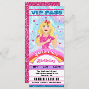 Invitation Billets VIP Doll Pink Parties scintillant Movie St