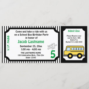Invitation Billetterie d'autobus scolaire pour l'anniversaire