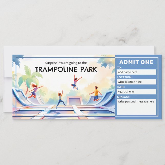 Invitation Billetterie de Parc de Trampoline - Ticket pour Ma (Devant)