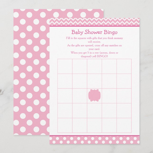 Invitation Bingo Baby shower à points rose Chevron et Polka (Devant / Derrière)