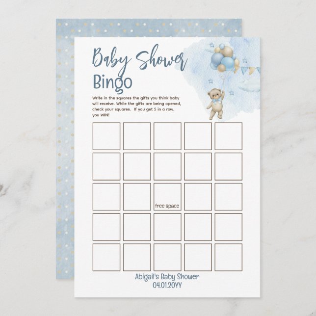 Invitation Bingo Baby shower d'attente de l'ours en peluche (Devant / Derrière)