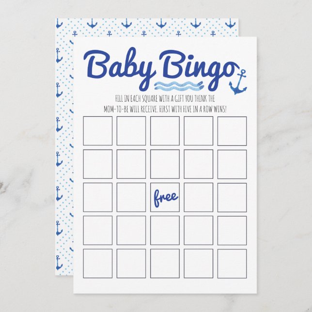 Invitation Bingo Baby shower nautique (Devant / Derrière)