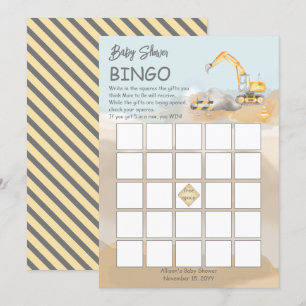 Invitation Bingo Baby shower pour garçon d'excavateur de cons