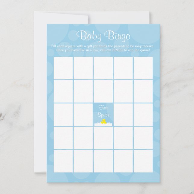 Invitation Bingo baby shower - Rubber Ducky Thème - Bleu (Devant)