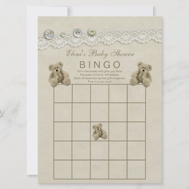Invitation Bingo Baby shower Teddy personnalisé (Devant)