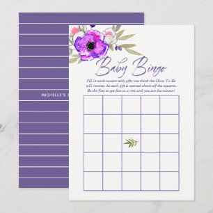Invitation Bingo Bébé Baby Shower Floral Aquarelle de Printem
