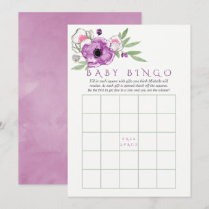 Invitation Bingo Bébé Shower Floral Violet et Sauge