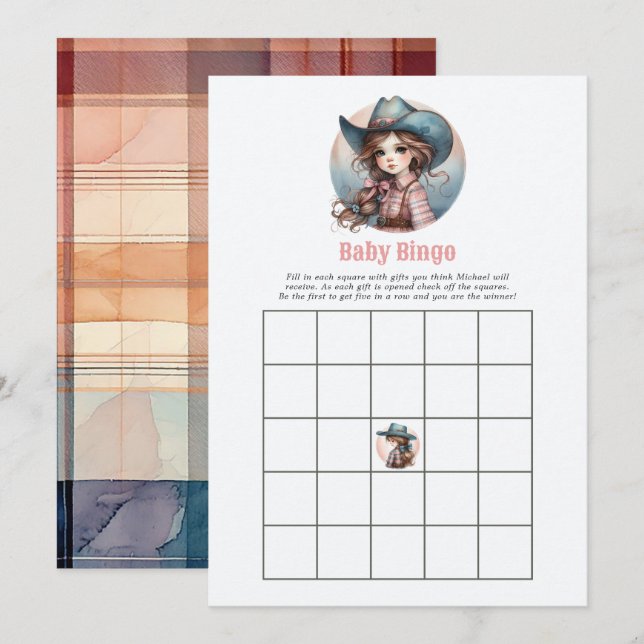 Invitation Bingo d'activité pour Baby Shower sur le thème de  (Devant / Derrière)