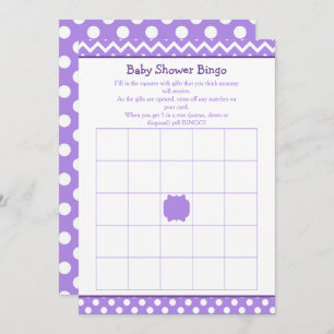 Invitation Bingo de Baby shower à points pourpres Chevron et 
