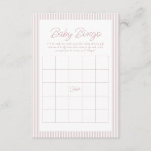 Invitation Bingo de baby shower à rayures rose et blanc seers