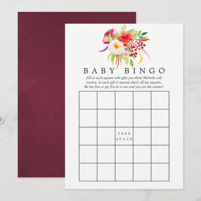 Invitation Bingo de Baby Shower au Charme Rustique et Chic Vi (Devant / Derrière)