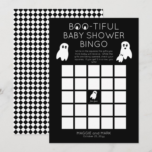 Invitation Bingo de Baby shower pour Halloween Fantômes (Devant / Derrière)
