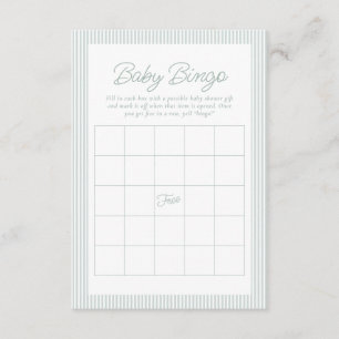 Invitation Bingo de baby shower rayure verte et blanche seers