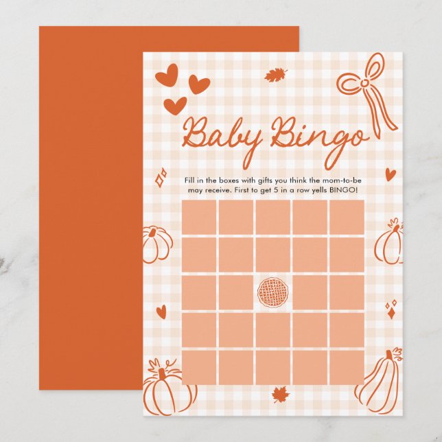 Invitation Bingo de bébé à la chute d'un petit bébé citrouill (Devant / Derrière)