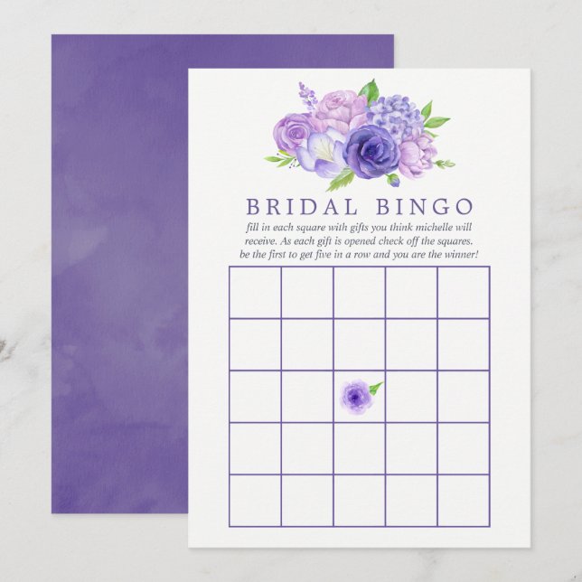 Invitation Bingo de la douche de mariage aux fleurs aquarelle (Devant / Derrière)