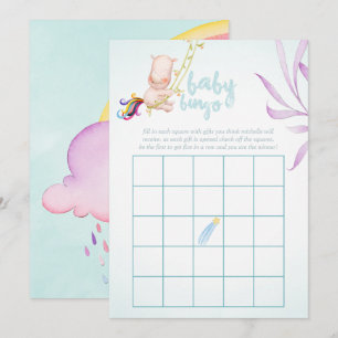 Invitation Bingo de la douche pour bébé garçon licorne rhinoc