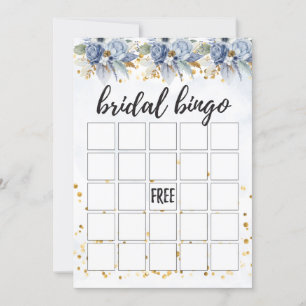 Invitation Bingo de la marine Dusty Blue Gold Peony