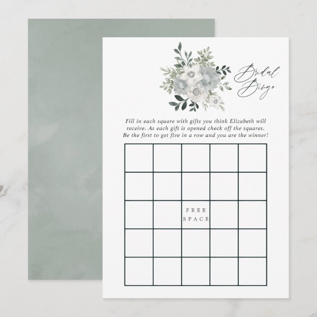 Invitation Bingo de Lancement de Mariage Aquarelle Argent Sag (Devant / Derrière)
