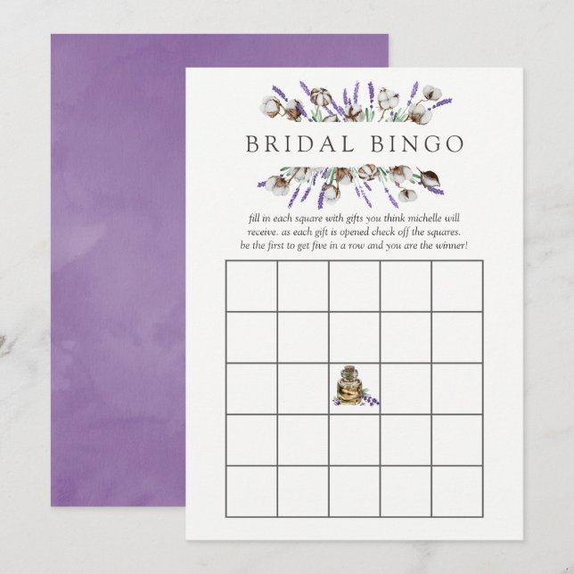 Invitation Bingo de Lancement de Mariage en Lavande de Coton  (Devant / Derrière)