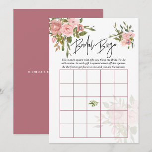 Invitation Bingo de mariage à l'aquarelle florale Rose et Or