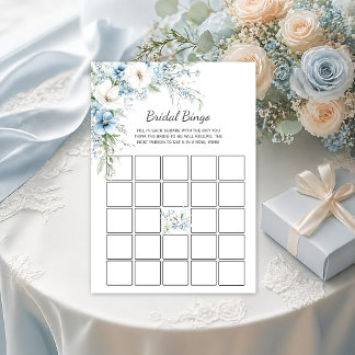Invitation Bingo de mariage floral bleu poussiéreux |