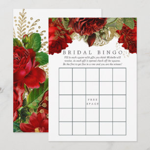 Invitation Bingo de mariage vintage rouge Bourgogne et or