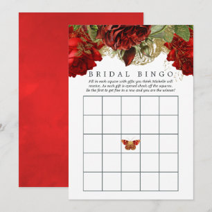 Invitation Bingo de mariage vintage rouge Bourgogne et or
