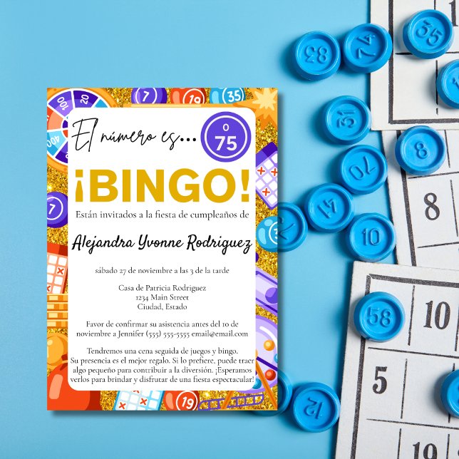 Invitation Bingo d'or espagnol et jeux Amusants 75e anniversa (Créateur téléchargé)