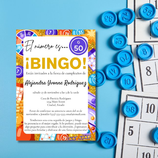 Invitation Bingo d'or espagnol et Parties scintillant de jeux (Créateur téléchargé)