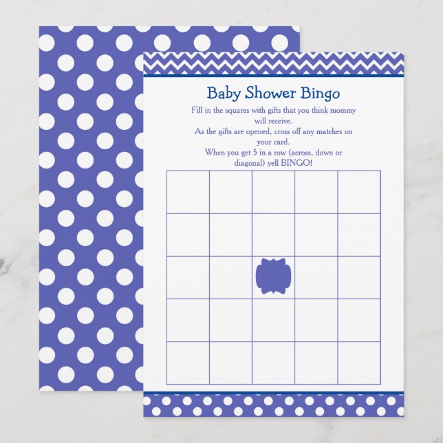 Invitation Bingo du Baby shower Blue Chevron et Polka Dot (Devant / Derrière)