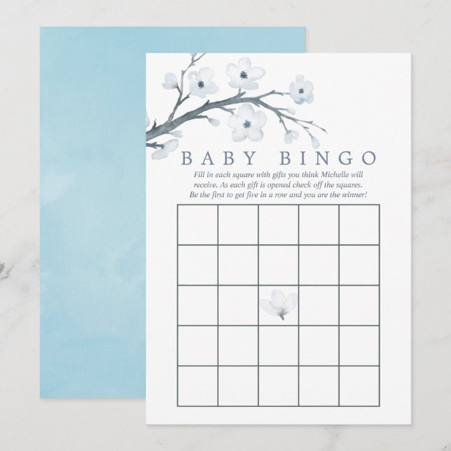 Invitation Bingo du Baby shower de fleurs de cerisiers (Devant / Derrière)