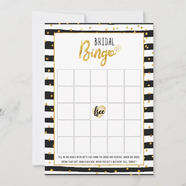 Invitation Bingo du jeu de Fête de l'mariée| Gold Confetti (Devant)