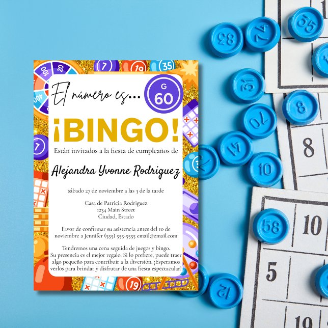 Invitation Bingo et jeux espagnols Gold 60e anniversaire (Créateur téléchargé)