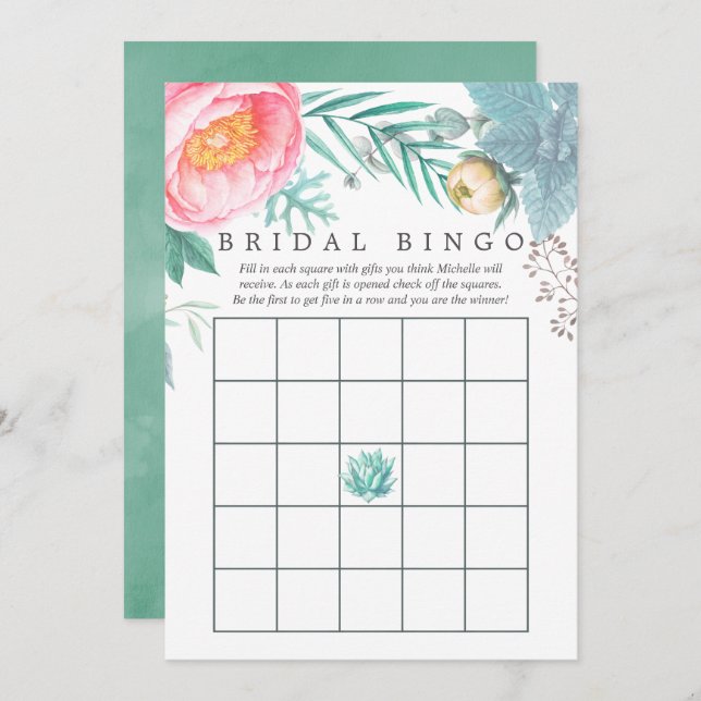 Invitation Bingo Fête des mariées d'été de la Monnaie Tropica (Devant / Derrière)