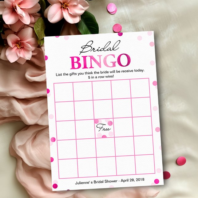 Invitation Bingo Fête des mariées | Pink Magenta Confetti Gam (Créateur téléchargé)