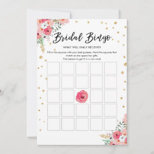 Invitation Bingo Jeu Fête des mariées rose Floral Gold Card