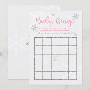 Invitation Bingo pour bébé rose et argent d'hiver