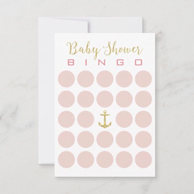 Invitation Bingo-test mignon du baby shower 5x5 d'Ancre d'or (Devant)