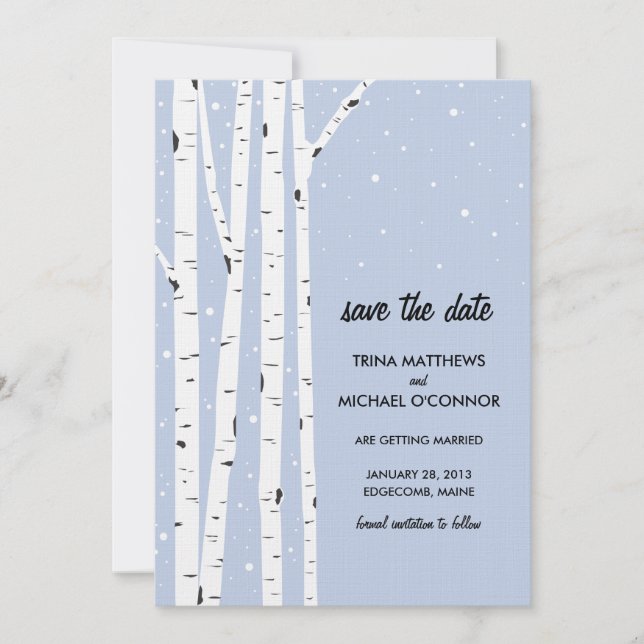 Invitation Birch Tree and Snow Enregistrer la date (Devant)