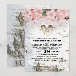 Invitation Birch Tree Bark Heart Mariage campagnard rustique